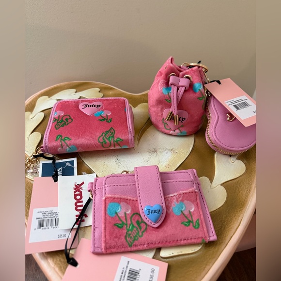 Juicy Couture Handbags - Set of 3 Juicy Pink Lemonade Retro Cherry Drawstring Pouch, Card Case & Wallet